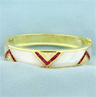 Ruby, Mother of Pearl and Diamond Bangle Bracelet