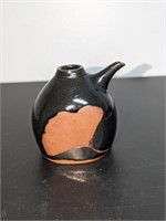 Sm. Suki Pottery Black Pitcher Leaf Design Signed