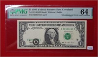 1995 $1 Federal Reserve Note PMG 64 Mint Error