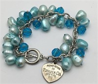 Blue Pearl & Glass Bead Bracelet