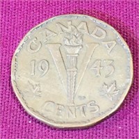 1943 Canada 5 Cent "Victory" Tombaq Coin