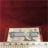 1986 Canada $5 Banknote Paper Money Bill