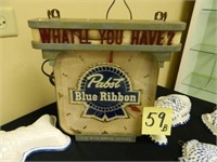 Pabst Blue Ribbon Lighted Clock (14x13") (Works,
