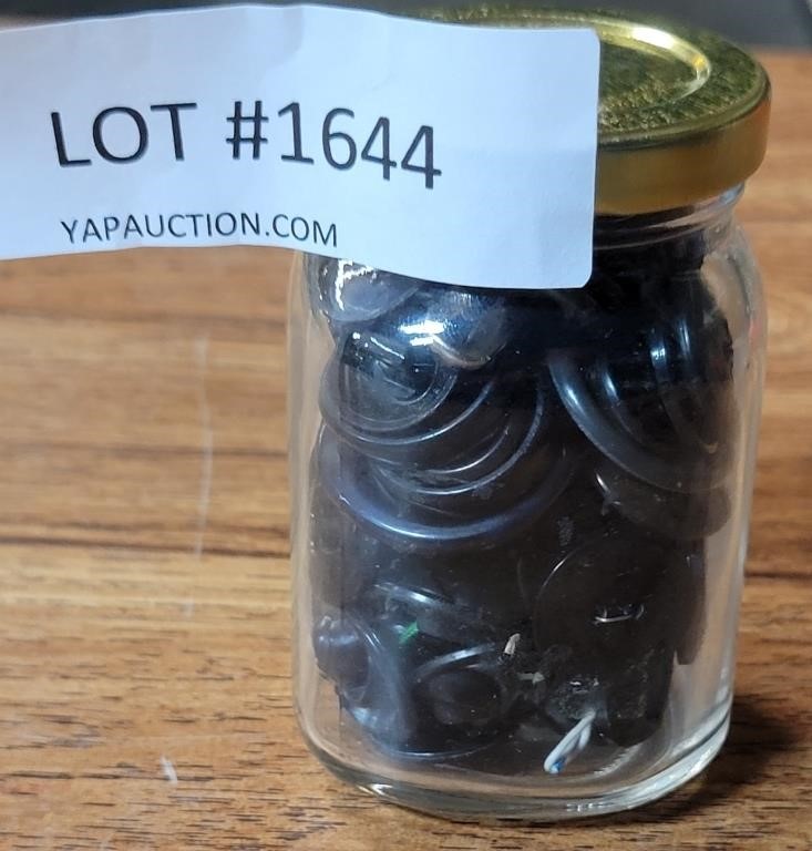 SMALL GLASS JAR OF VTG. BLACK BUTTONS