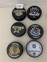 6 HOCKEY PUCKS DALLAS STAR REMOVABLE TAPE ON BACK