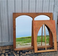 TWO ANTIQUE PINE FRAMES - ONE MIRRORED