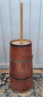 ANTIQUE WOODEN BARREL CHURN IN RED PAINT