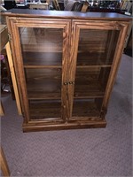 Two door pine finish modern cabinet 32 wide 13