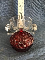 Gorgeous MCM Red Glass Candy Dish with Glass
