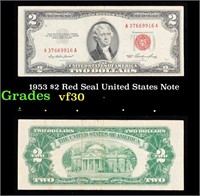 1953 $2 Red Seal United States Note Grades vf++