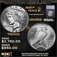 ***Auction Highlight*** 1934-p Peace Dollar 1 Grad