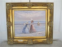 FRAMED LADIES AT THE BEACH OIL ON CANVAS