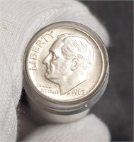 1963-P Roosevelt Silver Dime Roll