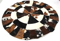 Vintage Round Leather Cowhide Rug - 75" Round