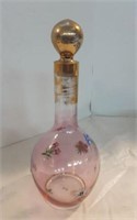 10" painted floral design Cranberry Glass Decanter