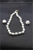 STERLING AND GRAY PEARL - 14" NECKLACE AND CLIP