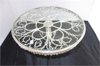 SILVER PLATED WIRE CAKE STAND W/GLASS TOP