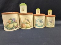 Vintage tin canisters,salt& pepper shakers