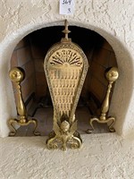 Brass Fireplace Screen & Andirons