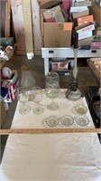 Lamp base, vintage glass bottle, wine glasses