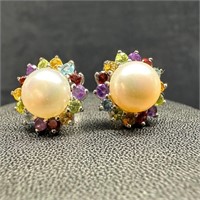 Sterling Pearl & Multi-Stone Earrings