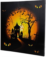 LED Lighted Spooky House Halloween Canvas Wall Art