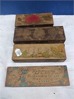 Four Pyrography Wood Boxes x4