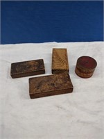 Four Small Pyrography Wood Boxes x4