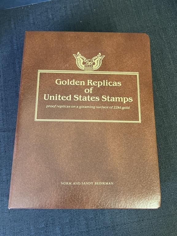 Golden Replicas of U.S. Stamps in album, 22kt gold