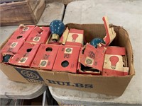Box of vintage colored light blubs