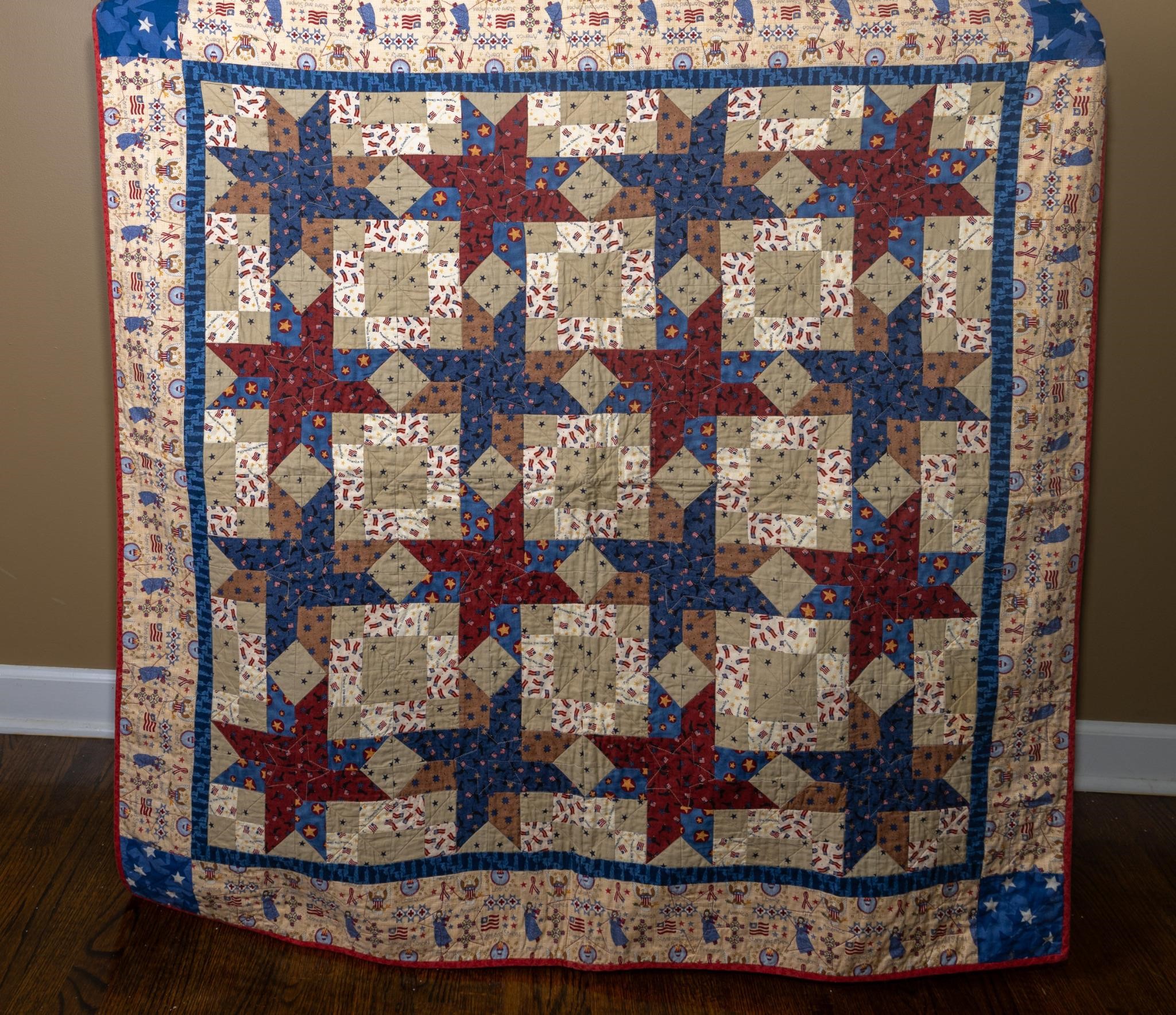 Handmade quilt, red, white and blue