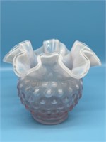 Fenton Pink/white Hobnail Vase