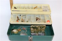 Metal FIshing Tackle Box & Contents