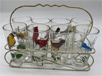 Set of 8 Bird Glasses in Metal Carrier