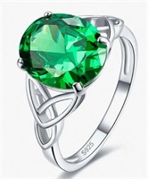 DAZZLING FACETED OVAL 6CT GREEN CZ STERLING RING