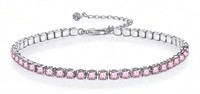 DAINTY 10CT PINK CZ STERLING SILVER TENNIS BRACLET