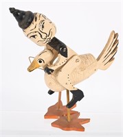 VINTAGE WOODEN WITCH RIDING GOOSE