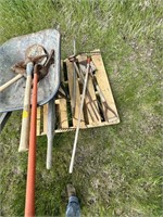 Wheel Barrow, Sledge Hammer & Hand Tools