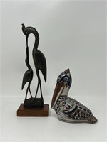 Carved Wood Bird Figurine Pottery Pelican