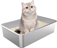 HiHloy Stainless Steel Cat Litter Box(Silver, M(20