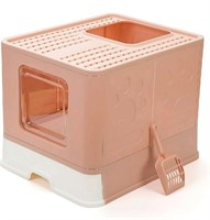 Vealind Foldable Cat Litter Box with Lid Front Ent