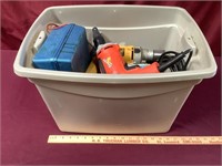 Large Tote With Assorted Power & Other Tools