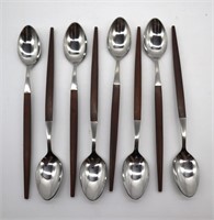 8 Pcs MCM Teakwood & Stainless Long Spoons