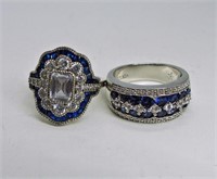 2 Sterling Blue and White Rings