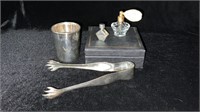 Sterling Cup, Scent Flask, Tongs, & Atomizer