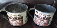 2 Tin Cups 1960s BANANZA Ponderosa Ranch Cups