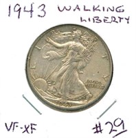1943 Walking Liberty Half Dollar - VF-XF, Silver