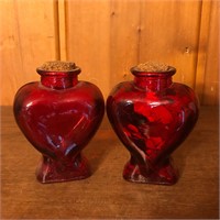 (2) Red Glass Heart Bottles with Corks
