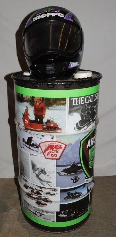 Arctic Cat Small 56 Helmet & 16 G. Empty Oil Drum