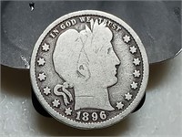 OF) 1896 silver Barber quarter